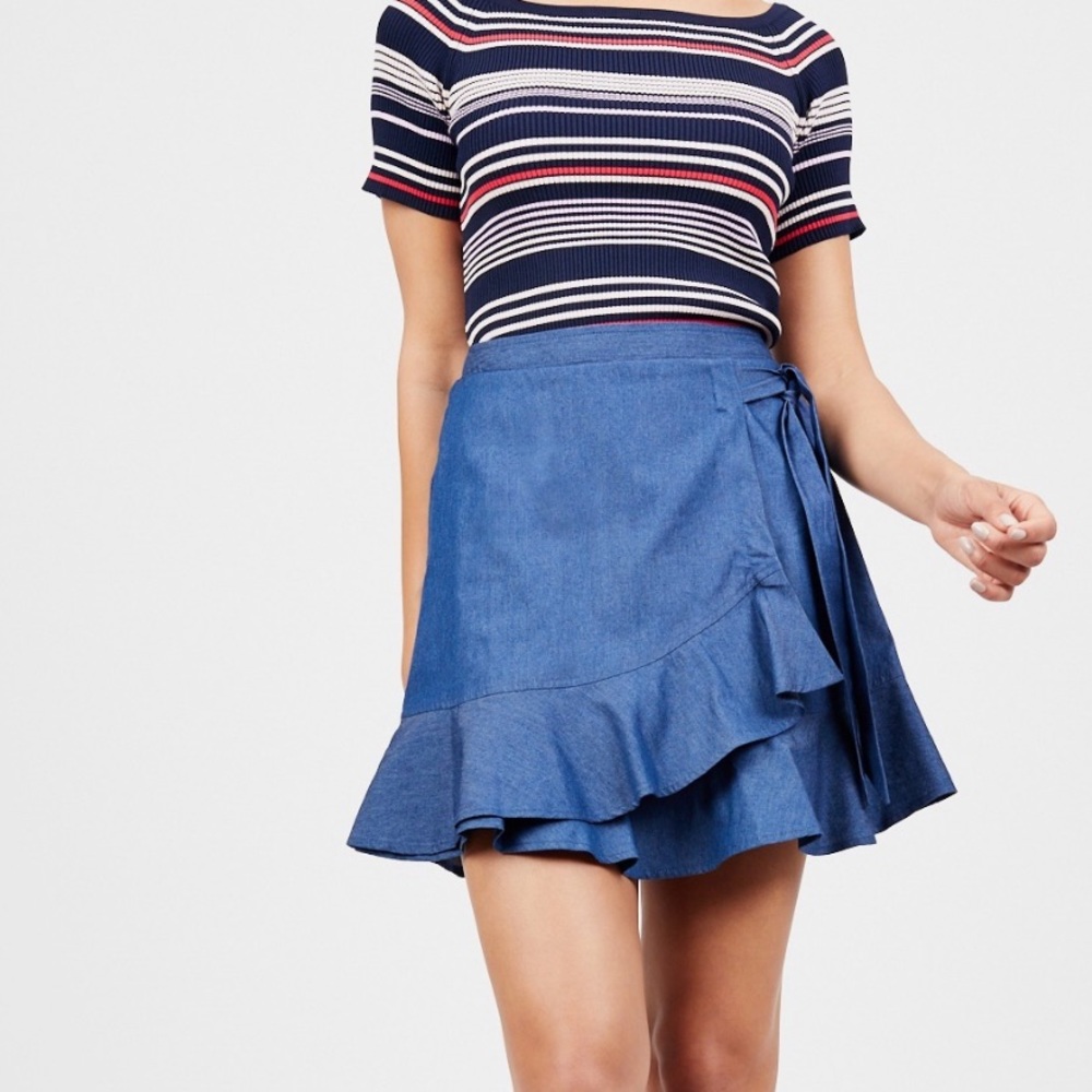 BCBGeneration Denim Faux Wrap Skirt